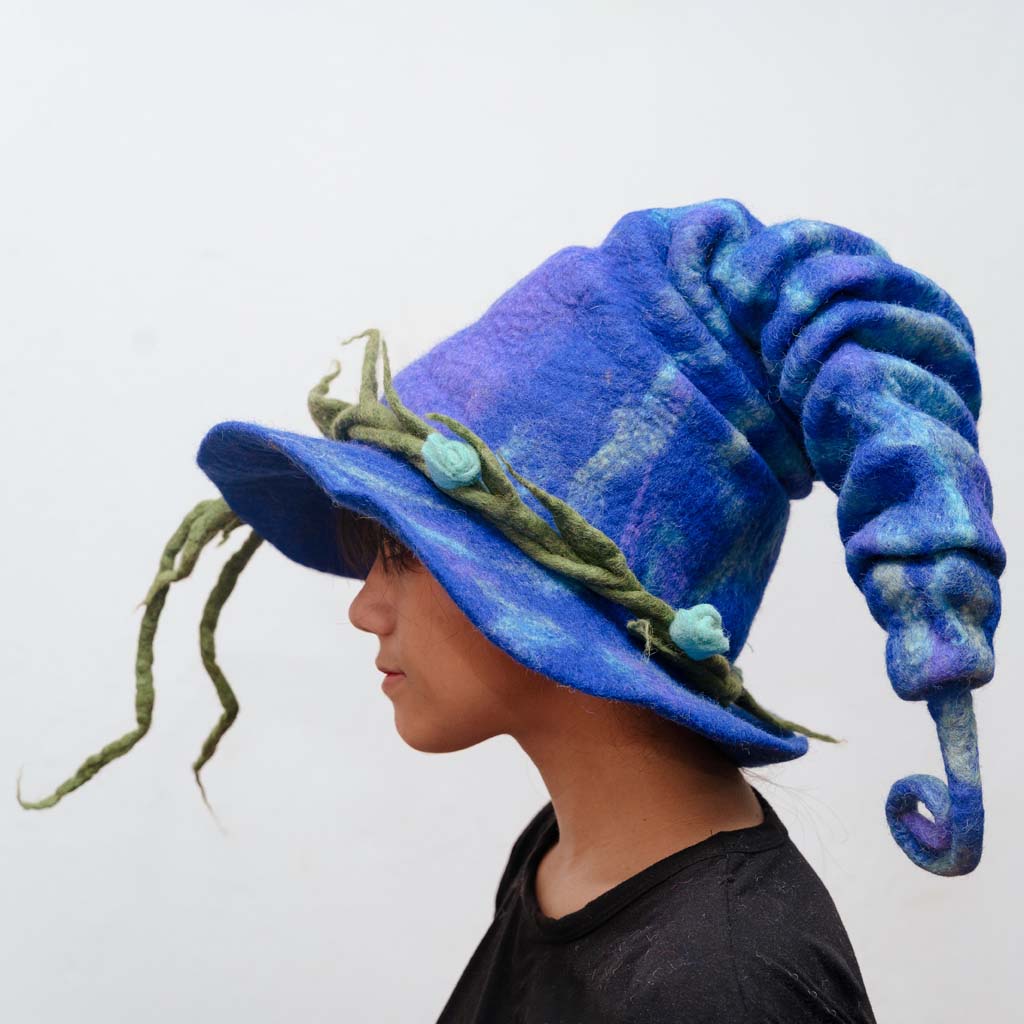 Handmade Felt Flower Blue Halloween Witch Hat