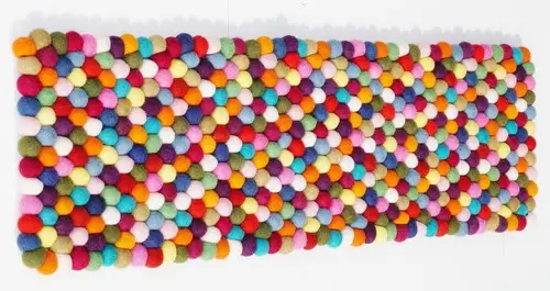 Handmade Felt Multicolor Rectangle Ball Rug