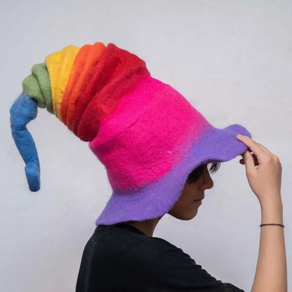 Handmade Felt Rainbow Borealis  Witch Costume Hat