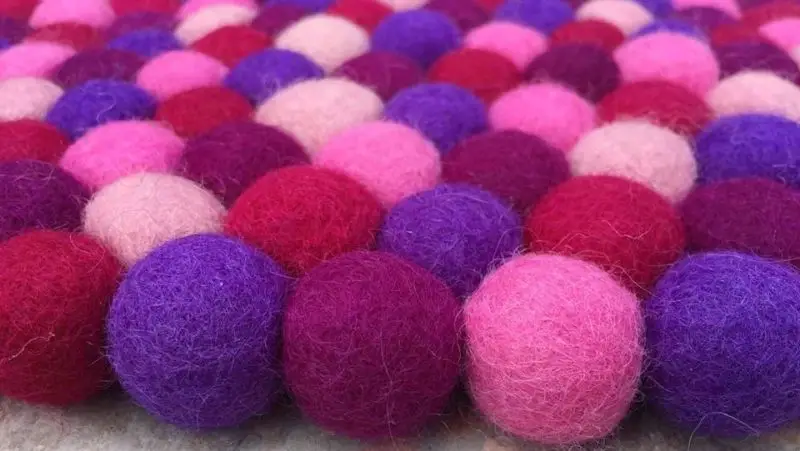 Red, Pink & Purple Handmade Felt Ball Rug