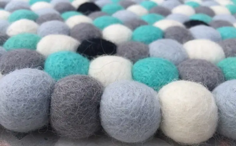 Handmade Felt Turquoise Mix With Black Spotted Ball Rug