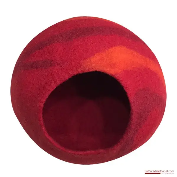 Felted Cat Cave & Bed - Red Color