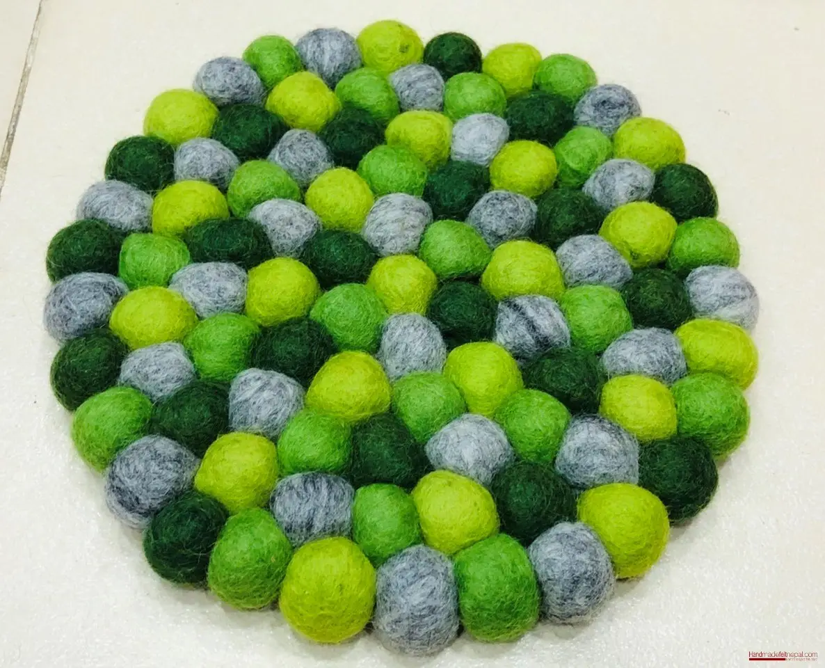 Felt Ball Trivet (Dark Green, Olive, Lime, Silver)
