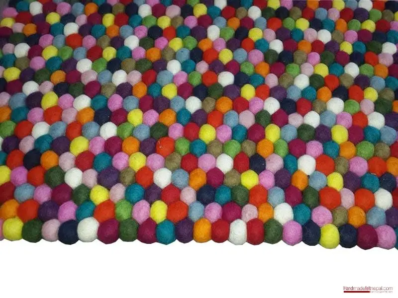 Handmade Felt Multicolored Rectangle Ball Carpet