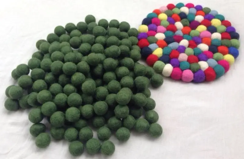 Handmade Felt Plain Army Green Balls