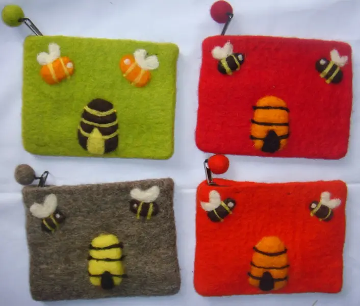 Handmade Felt Needling Honey Bee Purse