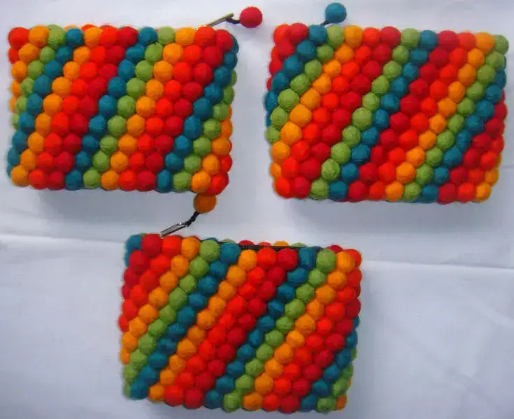 Handmade Felt Rainbow Color Ball Purse