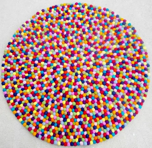 Handmade Felt Round Multicolour Ball Rug