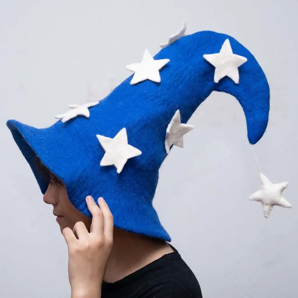 Handmade Felt Wizard Star Dark Blue Hat