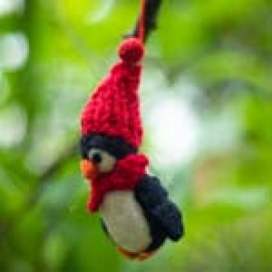 Winter themed penguin felt hanging doll