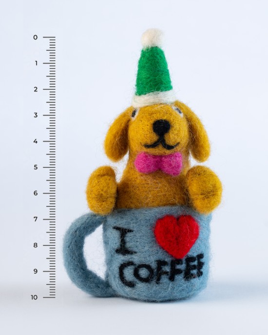 Felt dog in a cup toy