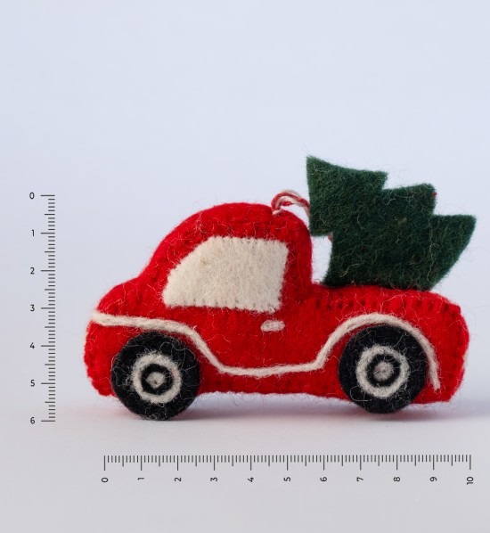 Felt christmas tree carrier truck ornament