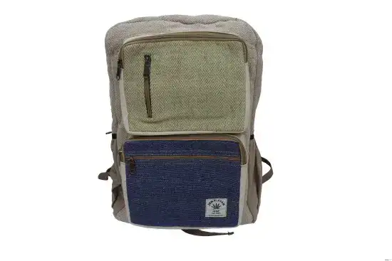 Blue Color Mixed Multi Pocket Hemp Backpack