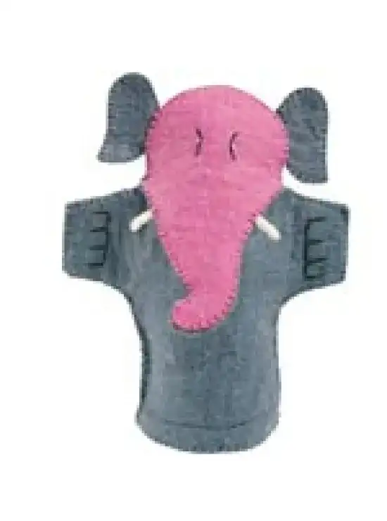 Grey Colored Elephant Designed Felt Puppet With Pink Head