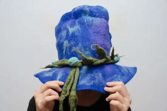 Handmade Felt Flower Blue Halloween Witch Hat