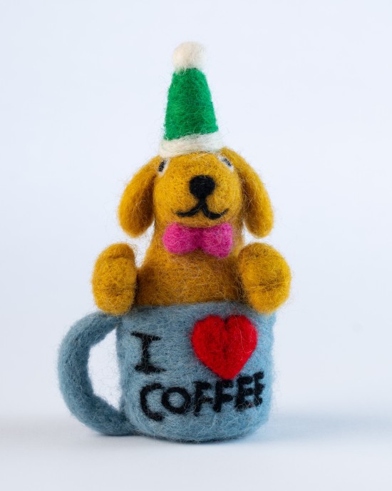 Felt dog in a cup toy
