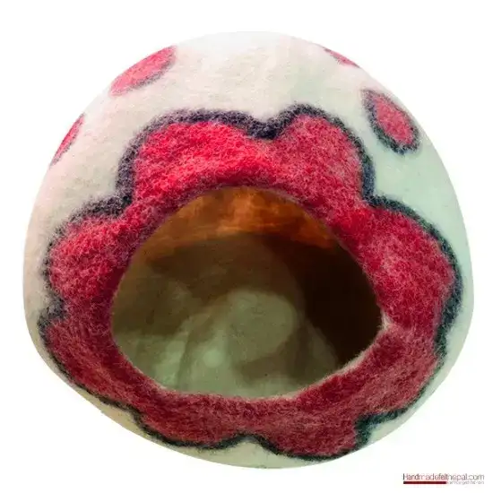 Felted Cat Cave & Bed - Red & White Color