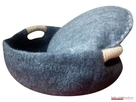 Felted Cat Bed & Basket - Dark Grey With Cushion