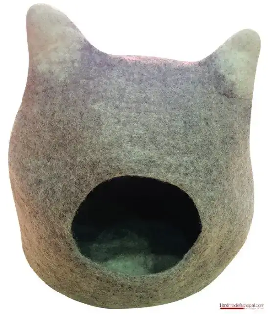Felted Cat Cave & Bed - Grey & White Cat Face