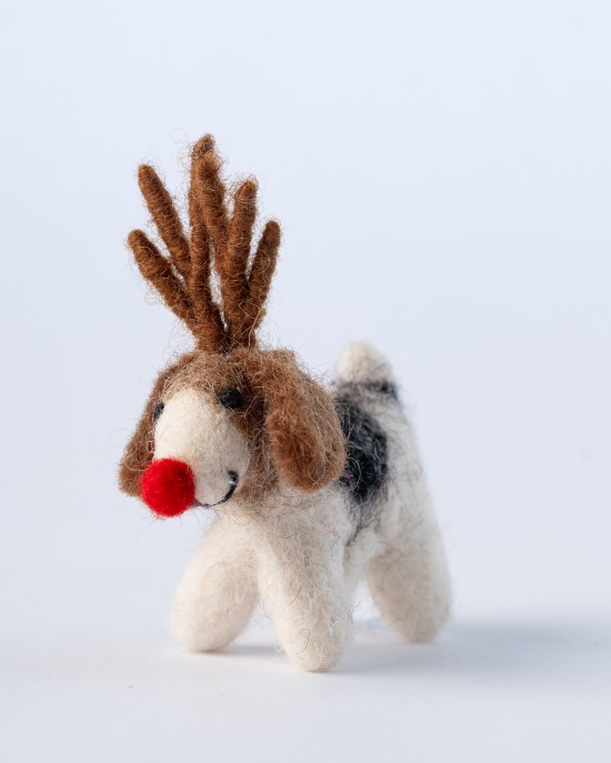Felt reindeer dog ornament