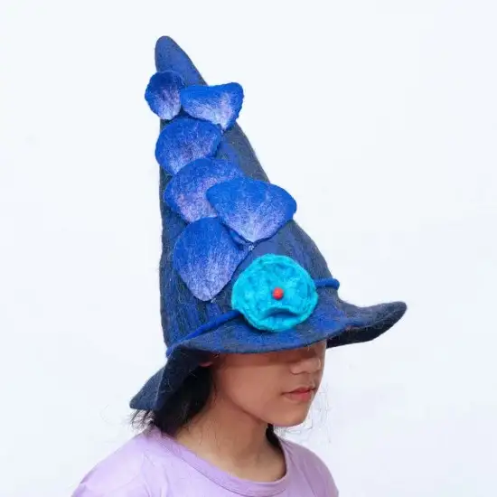 Handmade Felt Natural Blue Sauna Hat