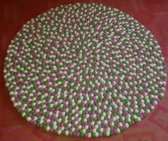 Handmade Felt Green Tone Ball Rug