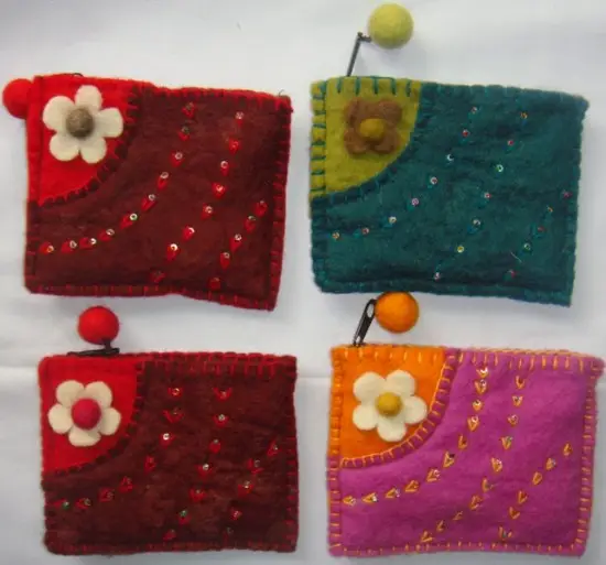 Handmade Felt Stitched Purse With Beads