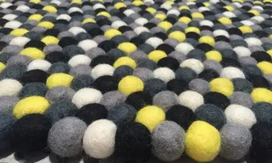 Handmade Felt Yellow Mix Ball Rug