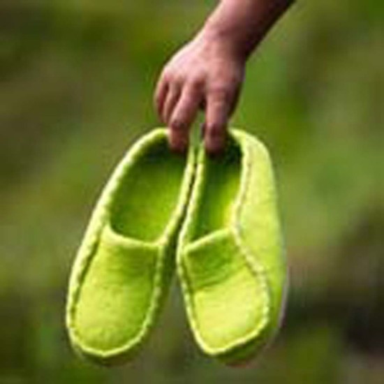 Handmade Felt Neon Green Slipper