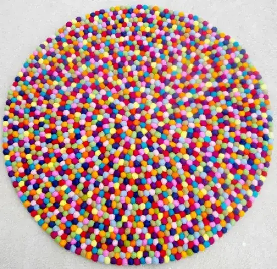 Handmade Felt Round Multicolour Ball Rug