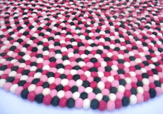 Handmade Felt Pink Version Ball Rug