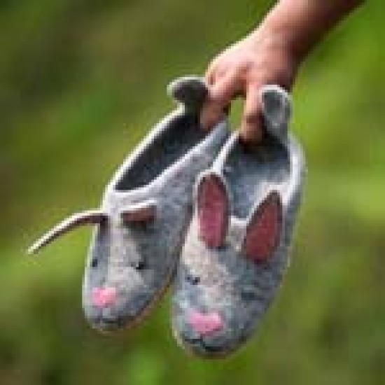 Handmade Felt Rat Themed Grey Slippers
