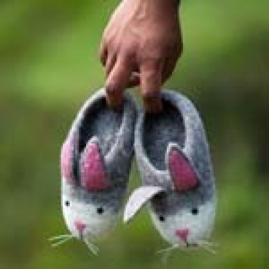 Handmade Felt Mouse Themed Grey Slippers