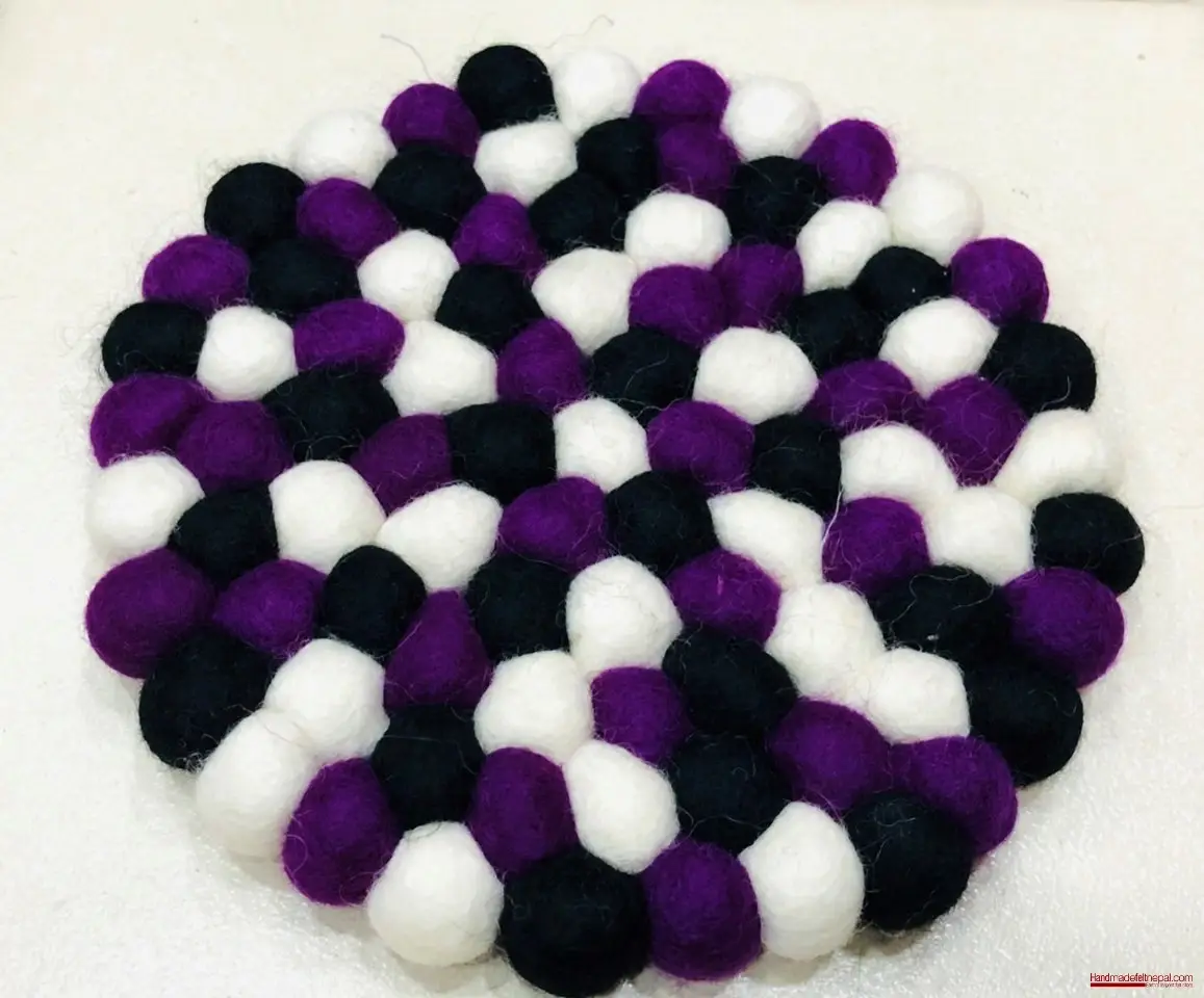 Felt Ball Trivet (Black, White & Purple)