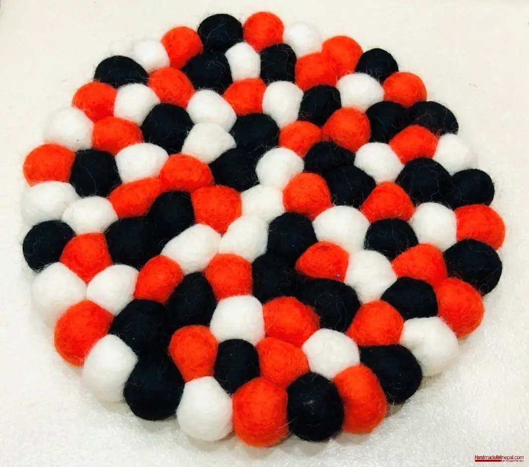 Felt Ball Trivet (Black, White & Orange)